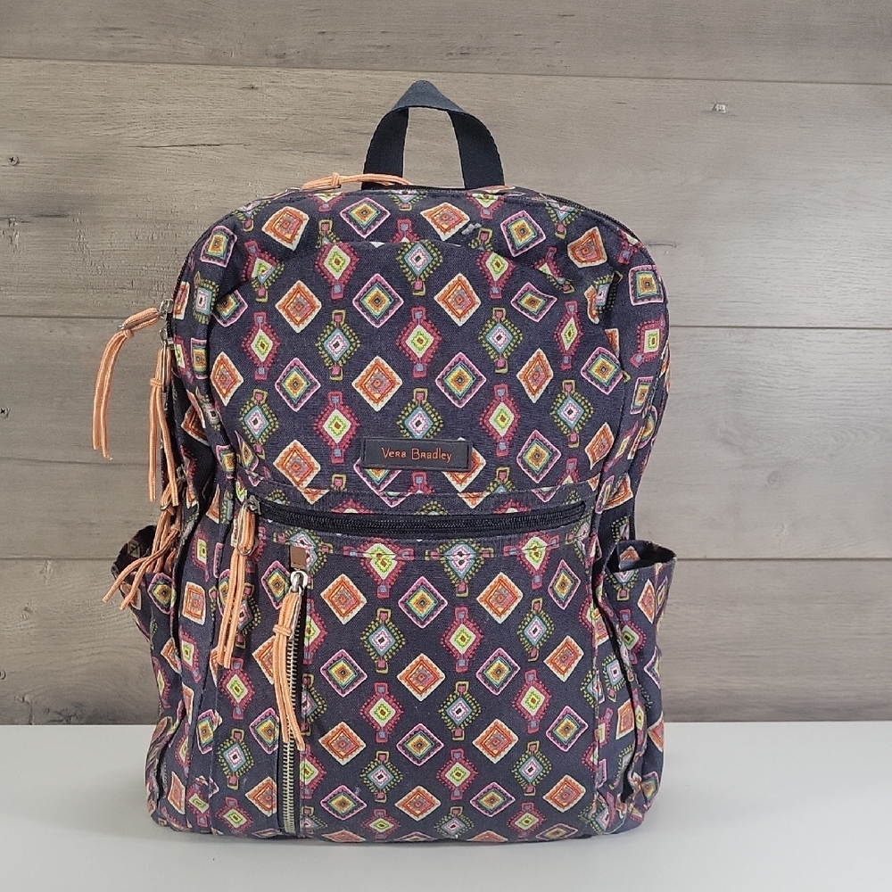 Vera Bradley Mini Medallions Backpack with Blue Multicolor Diamond Pattern